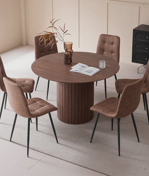 Moderne Ronde Eettafel 120cm met Houten Basis - Scandinavisch Design voor 4-6 Personen