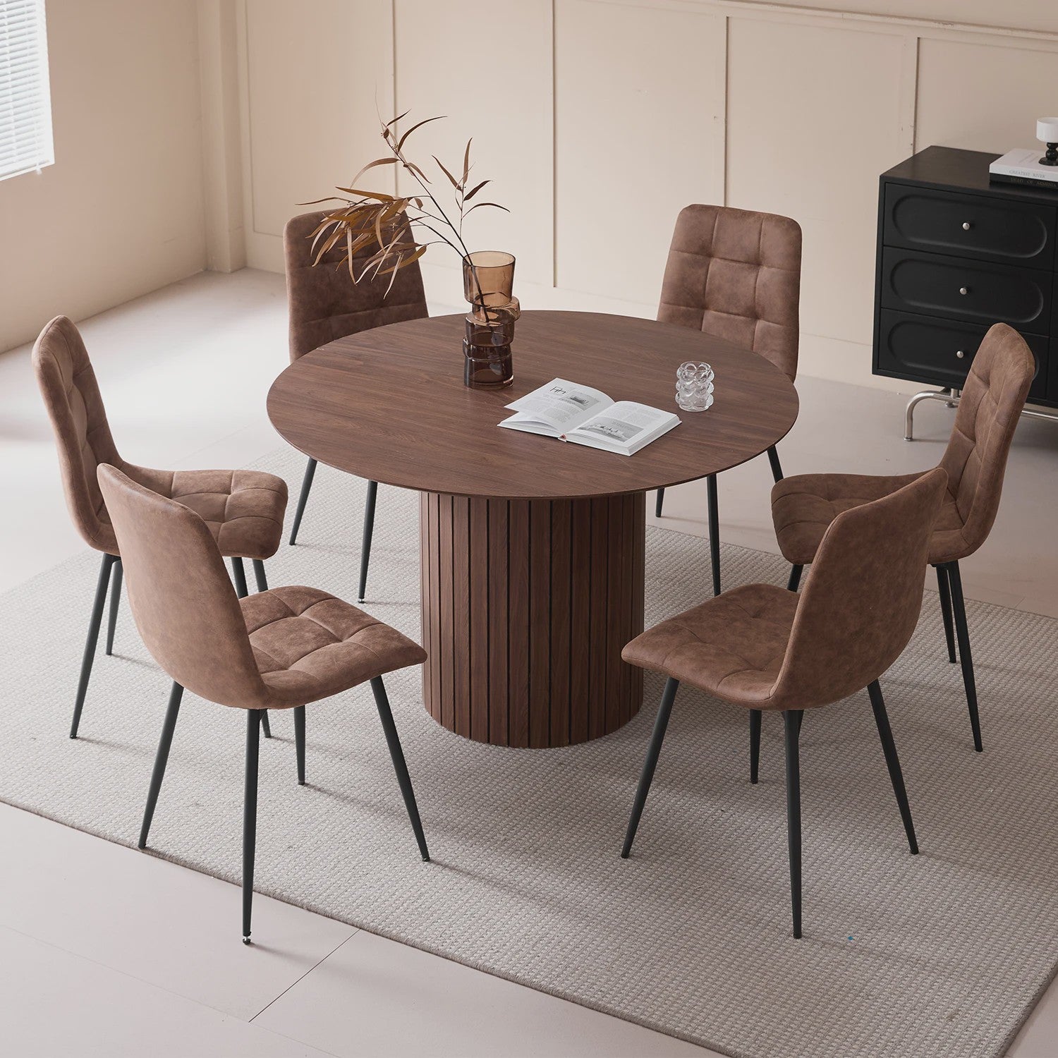 Moderne Ronde Eettafel 120cm met Houten Basis - Scandinavisch Design voor 4-6 Personen