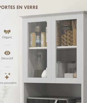 Keuken Buffetkast met Glazen Deuren, 3 Lades en Open Niche - Wit