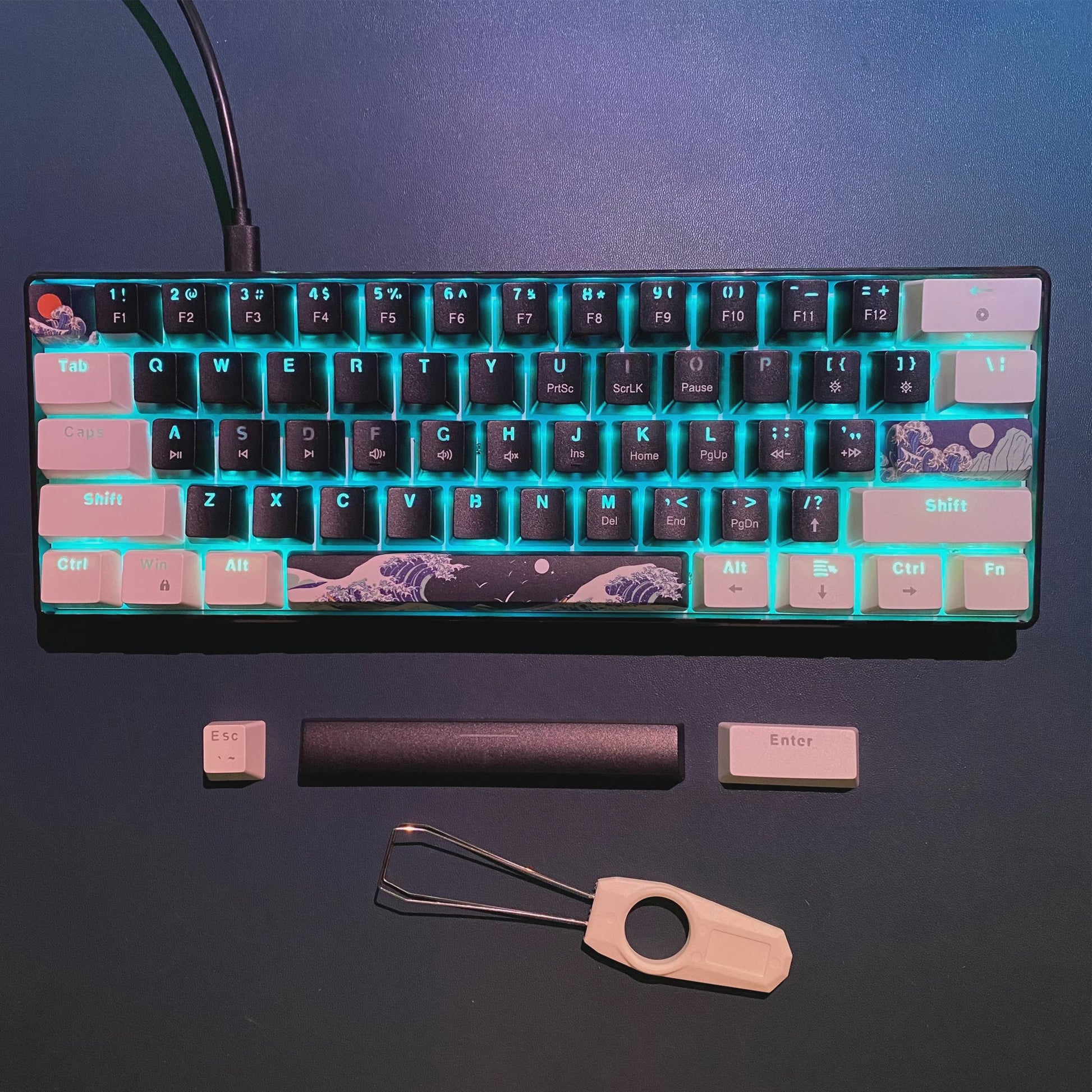 Compact 60% Mechanisch Gaming Toetsenbord met Blauwe Switches en Zee Blauw Backlit