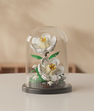 Bloemen Boeket Bonsai Bouwstenen Set - Decoratieve Miniatuur Plant in Glazen Koepel