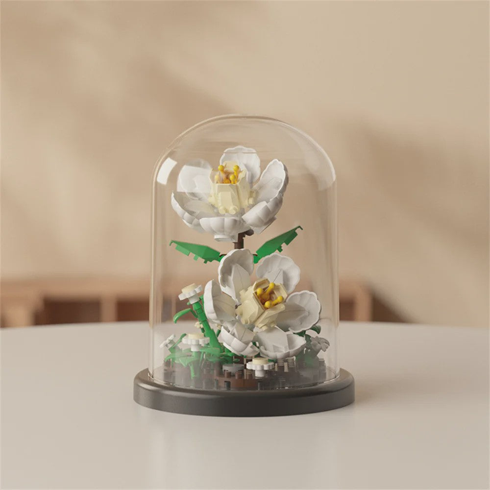 Bloemen Boeket Bonsai Bouwstenen Set - Decoratieve Miniatuur Plant in Glazen Koepel