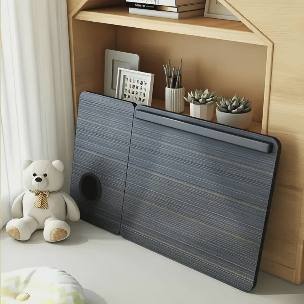 Multifunctionele Opklapbare Laptoptafel met Bekerhouder - Verstelbaar & Draagbaar Hout