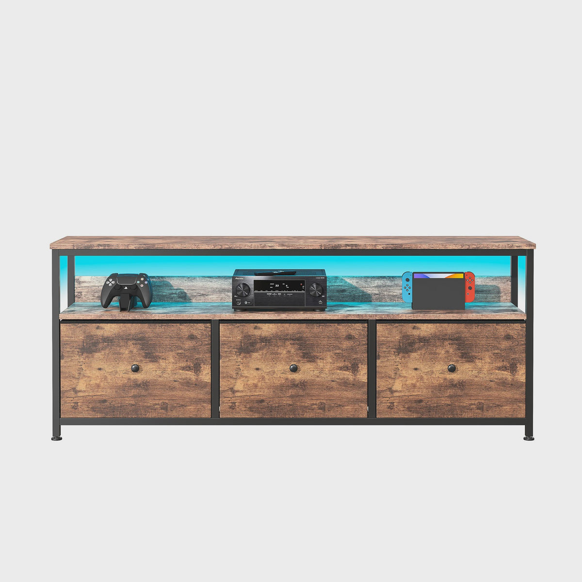 Vintage TV Meubel met LED Verlichting en 3 Stoffen Lades - Industrieel Design