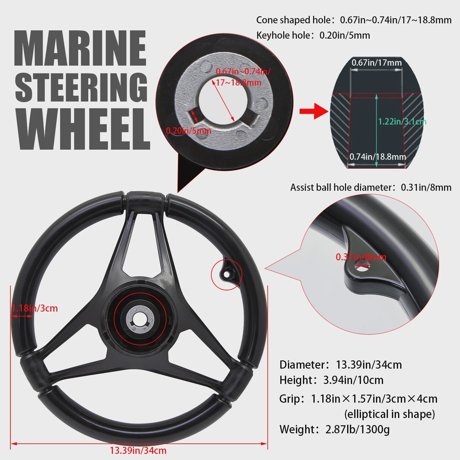 GT Marine Stuurwiel voor Buitenboordmotor - Polyamide & Chroom