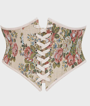 Bloemenprint Corset met Vetersluiting en Rits - Steampunk Gothic Stijl