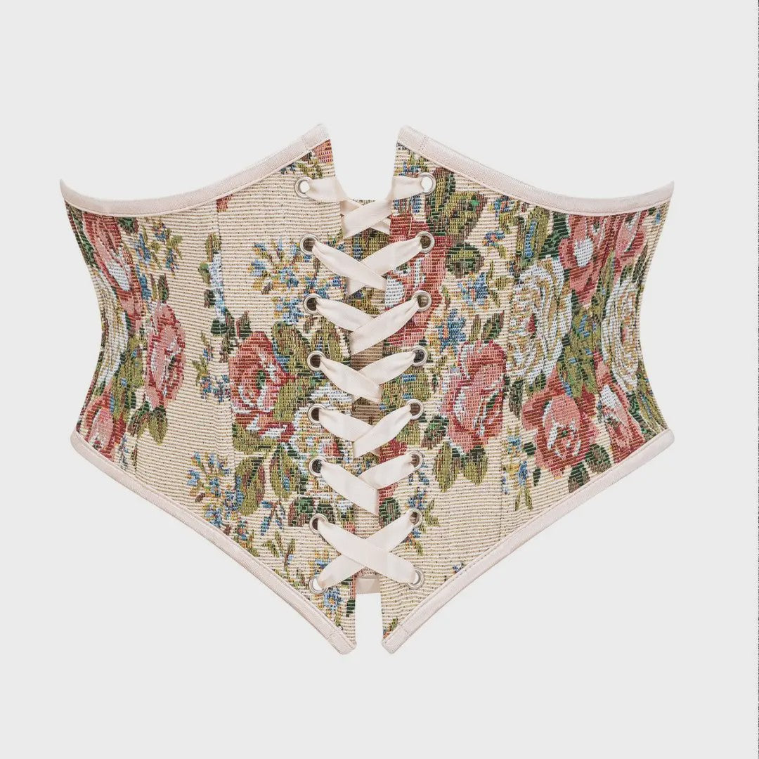 Bloemenprint Corset met Vetersluiting en Rits - Steampunk Gothic Stijl