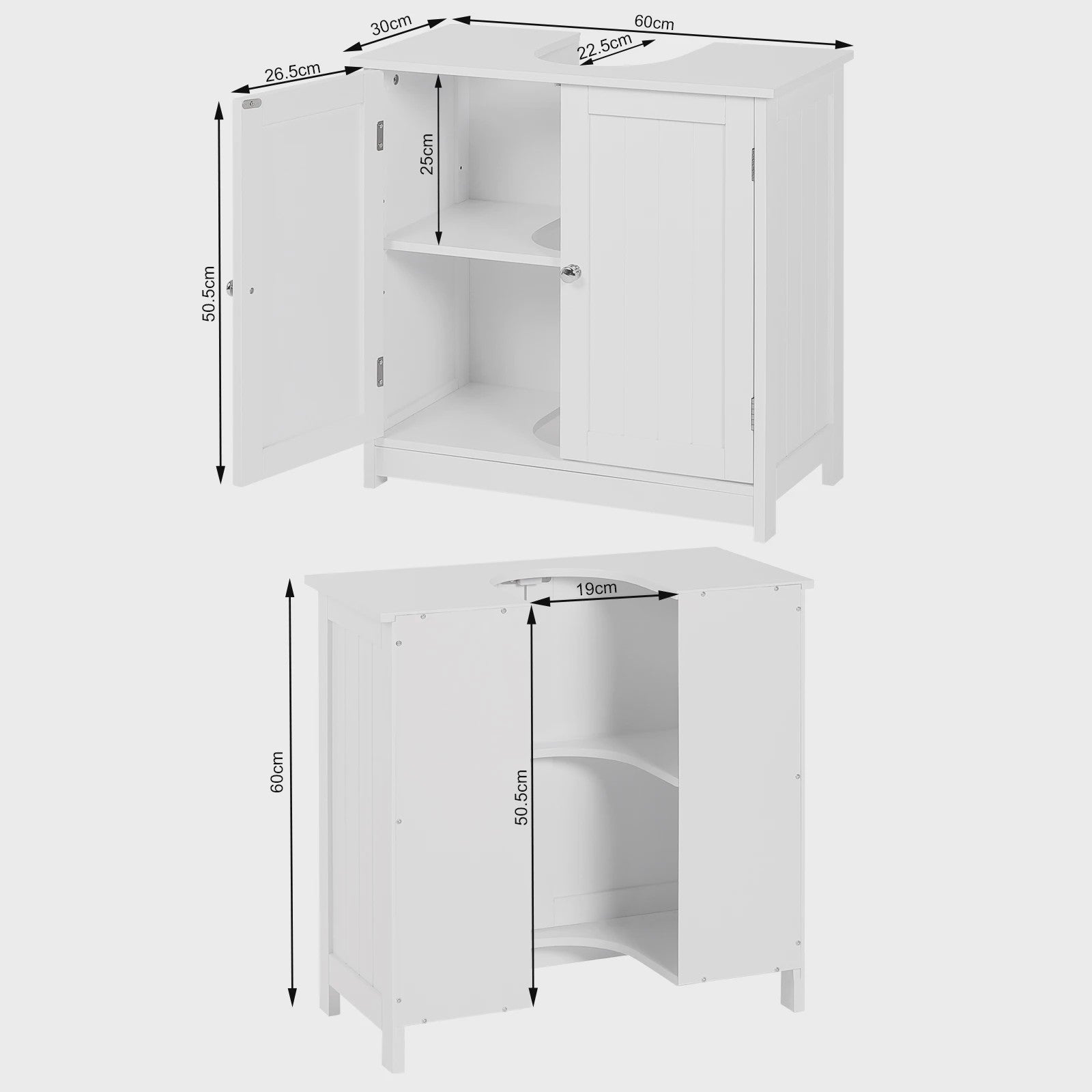 Badkamerkast Onderbouw Wastafelmeubel 60cm Wit met 2 Deuren
