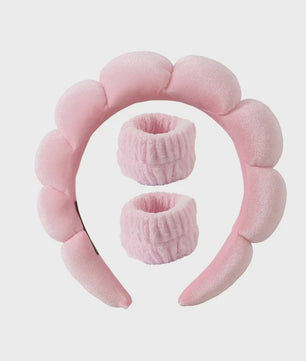 Cosmetische Puffy Hoofdband en Polsbandjes Set - Microfiber voor Gezichtswas & Make-up