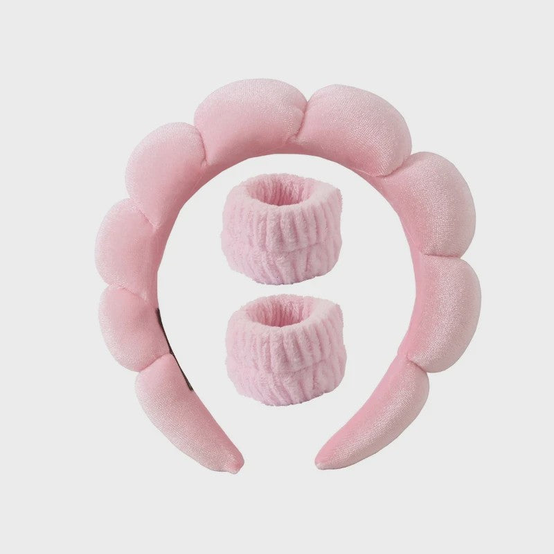 Cosmetische Puffy Hoofdband en Polsbandjes Set - Microfiber voor Gezichtswas & Make-up