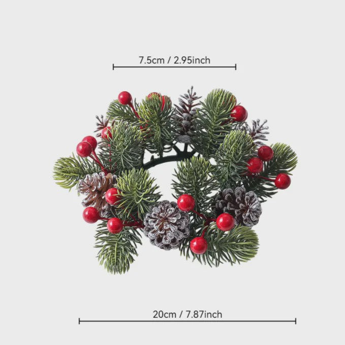Kerstkrans met Kunstbessen, Dennenappels en Kaarsenring - Sfeervolle Tafeldecoratie voor Kerst