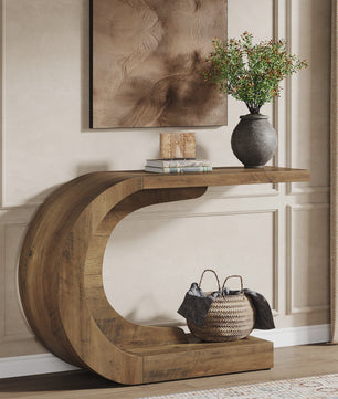 Tribesigns C-Vormige Console Tafel - Mid-Century Modern Hout - 110 cm - Entree, Hal & Woonkamer