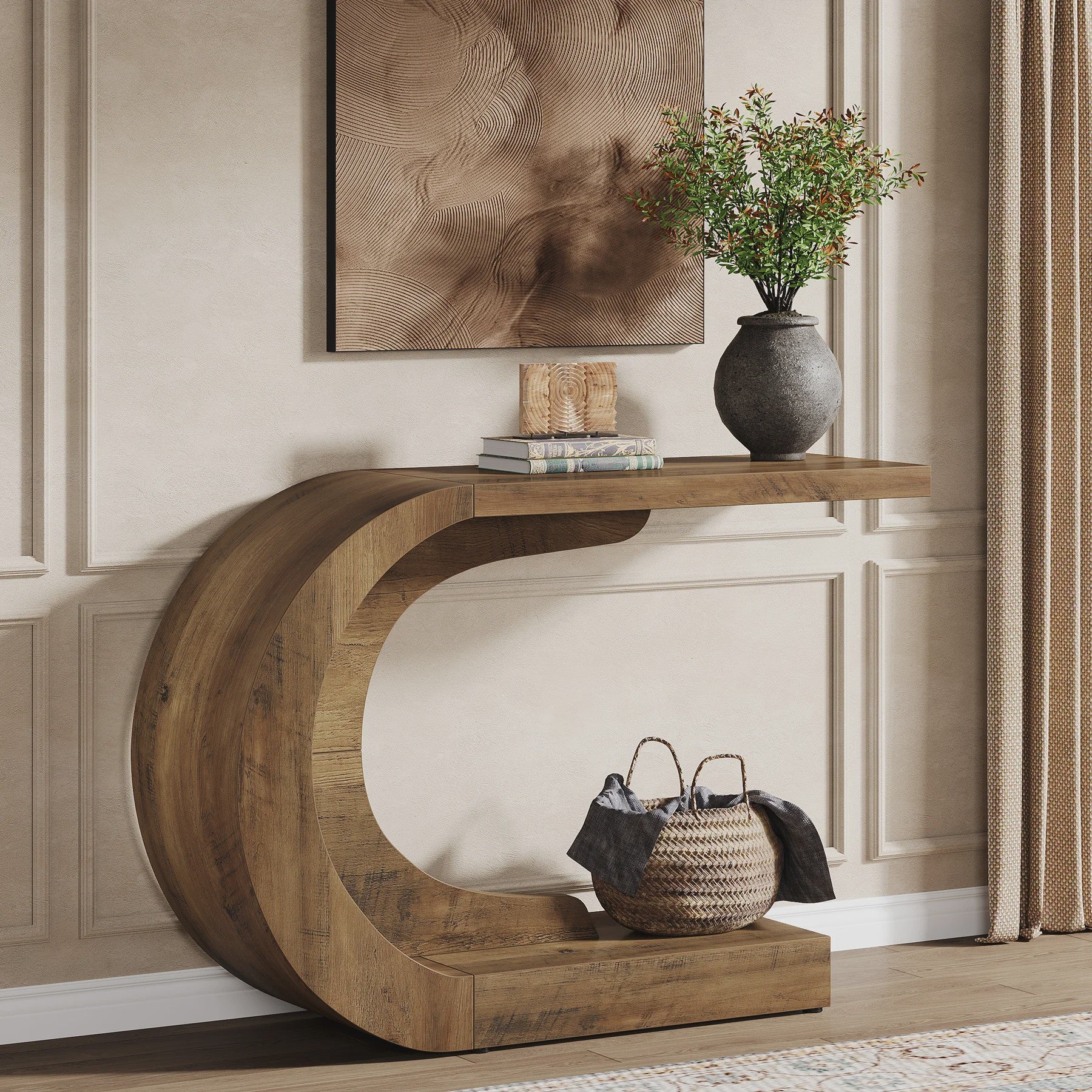 Tribesigns C-Vormige Console Tafel - Mid-Century Modern Hout - 110 cm - Entree, Hal & Woonkamer