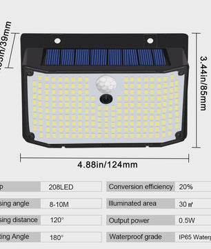Solar Wandlamp met 158 LED's, Bewegingssensor & 3 standen - Waterdicht