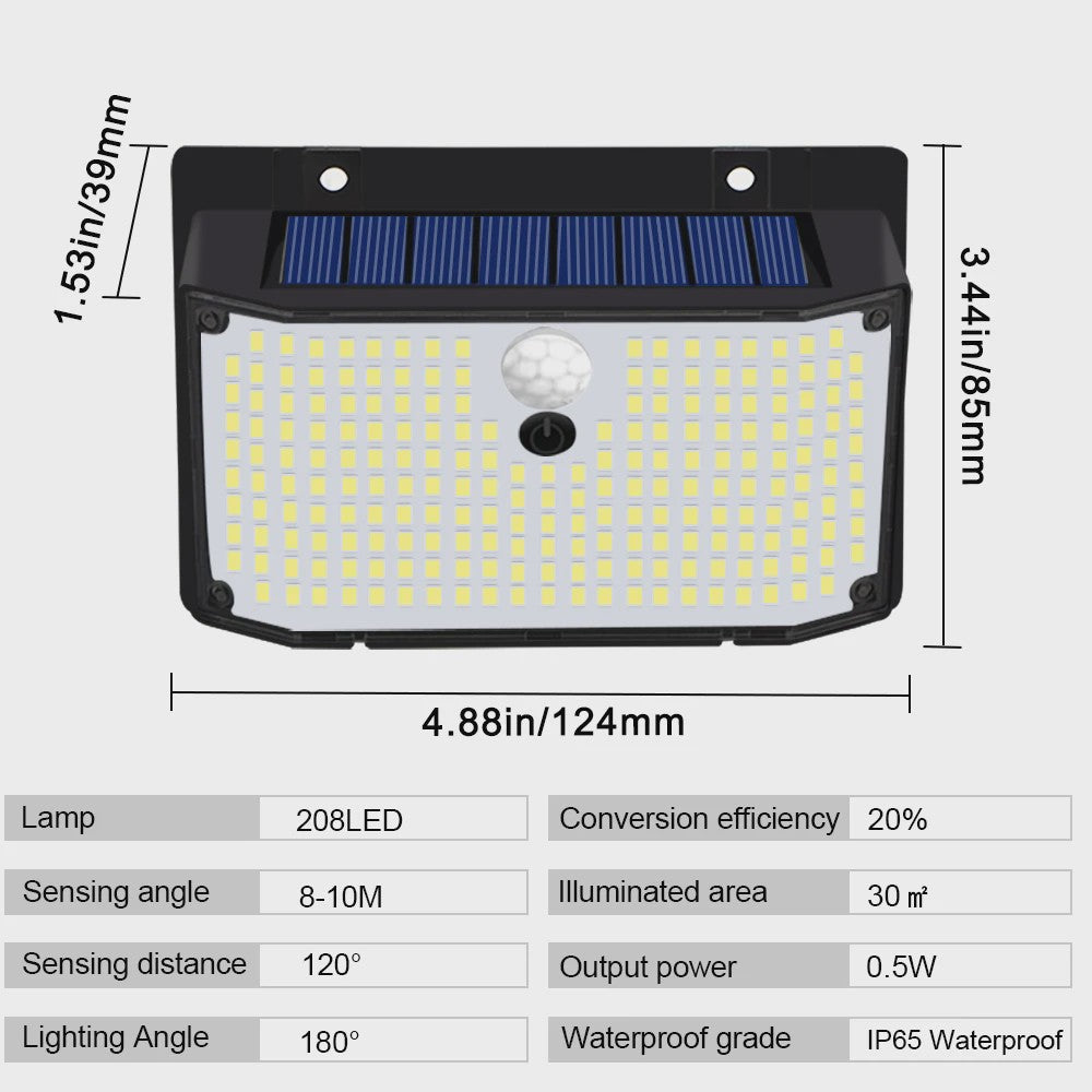 Solar Wandlamp met 158 LED's, Bewegingssensor & 3 standen - Waterdicht