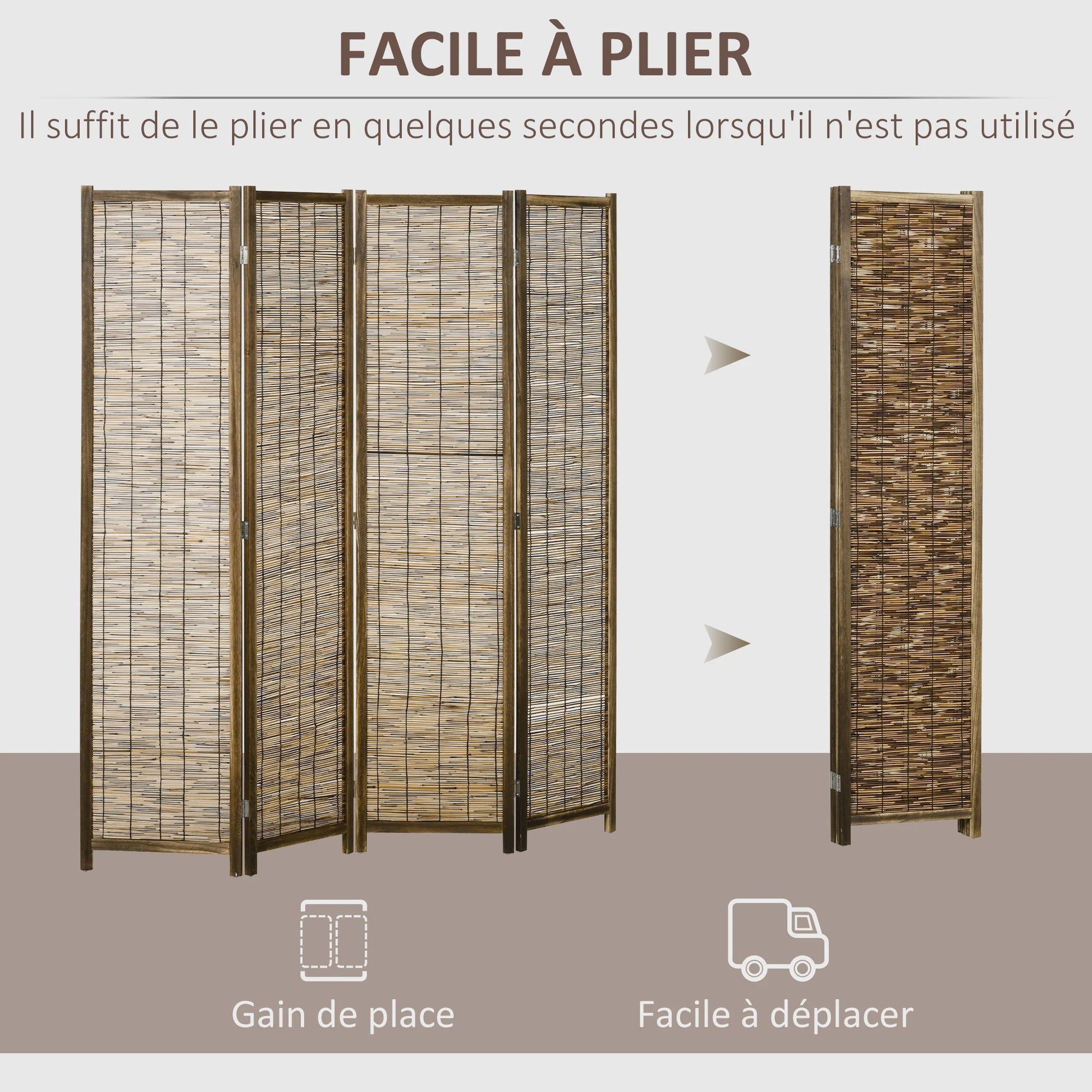 HOMCOM Bamboe Paravent 4 Panelen - 160x170 cm - Natuurlijk & Opvouwbaar