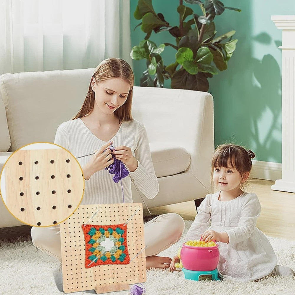 Bamboe Haakblokkeerbord met 25 Stalen Pinnen - 23x23cm - Perfect voor Granny Squares & Breien