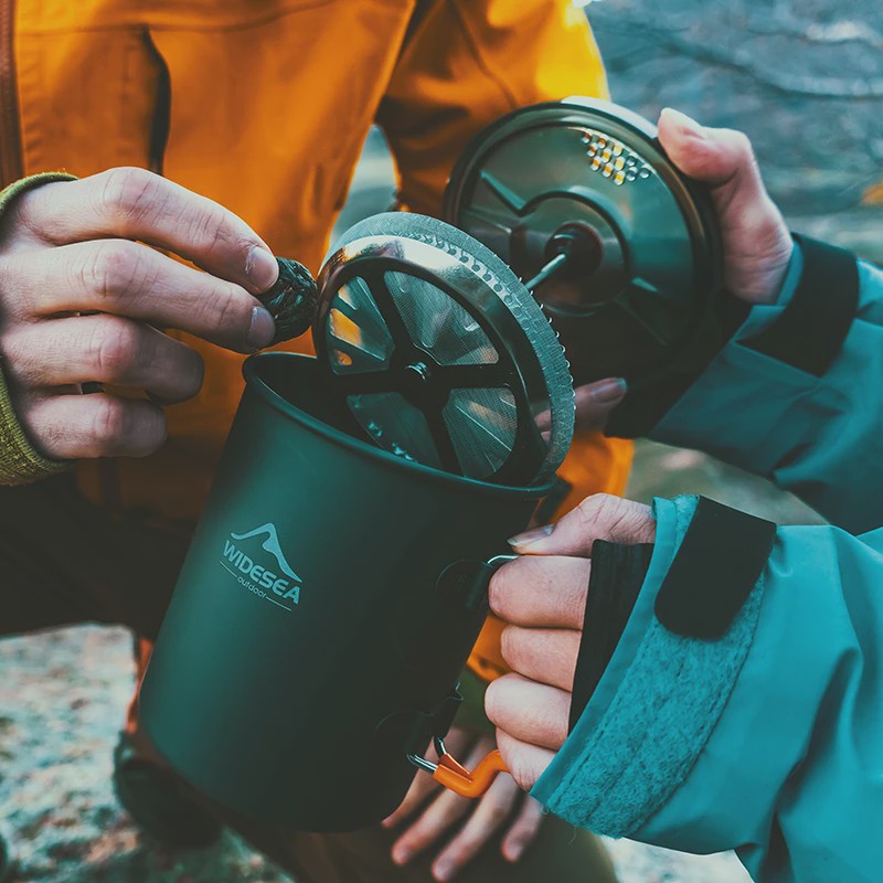 Widesea Camping Koffiepot met French Press - Outdoor Mok & Kookgerei voor Hiking