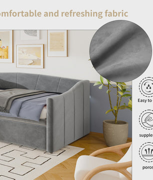 Uitschuifbare Daybed Sofa Bed 90/180x200 cm - Gestoffeerd Slaapbank met Uittrekbaar Bed