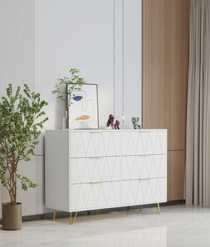 Moderne Witte Ladekast 100x34x73 cm met 6 Lades - Stijlvolle Opbergkast