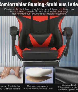 Ergonomische Gaming & Bureau Stoel met Verstelbare Rugleuning en Voetensteun
