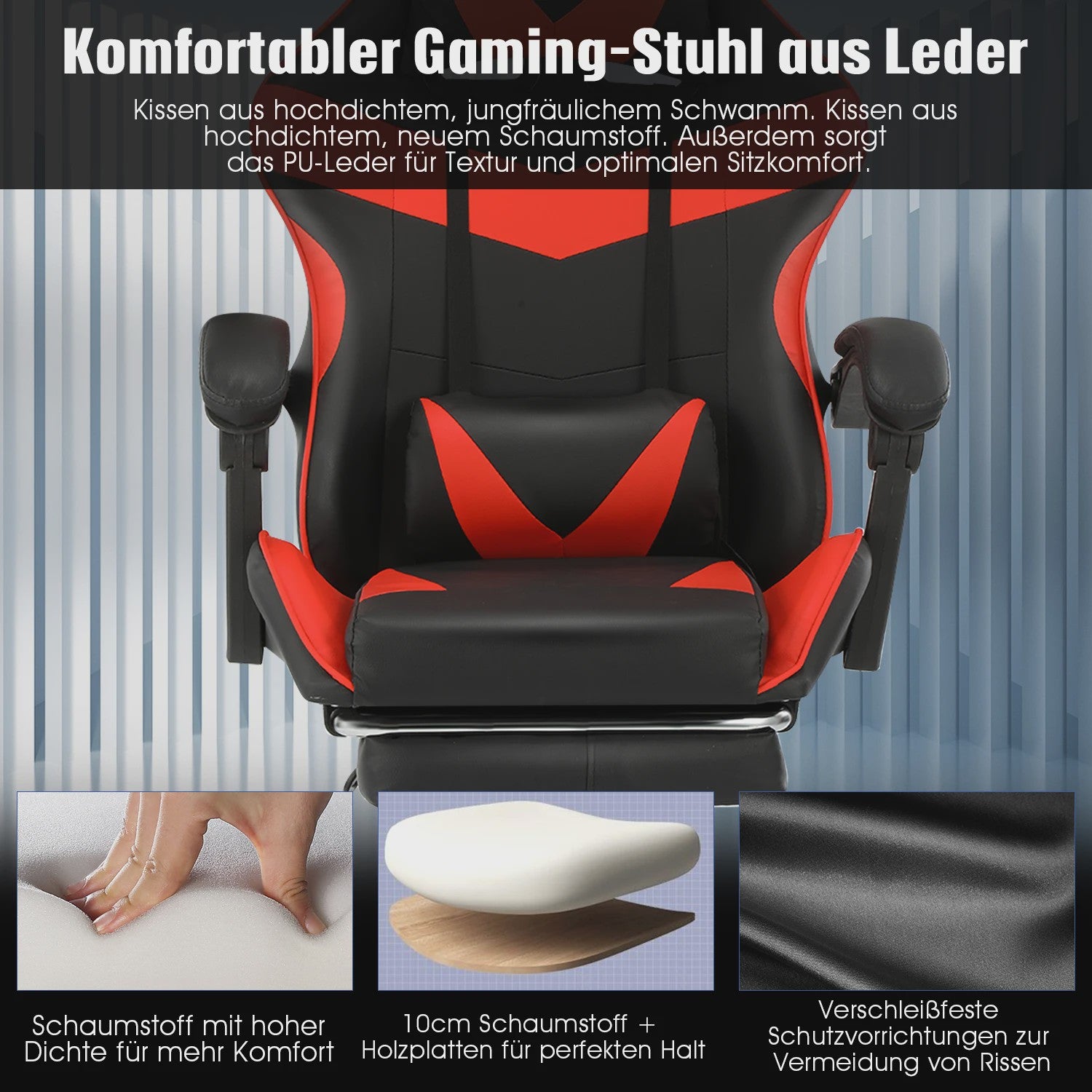 Ergonomische Gaming & Bureau Stoel met Verstelbare Rugleuning en Voetensteun