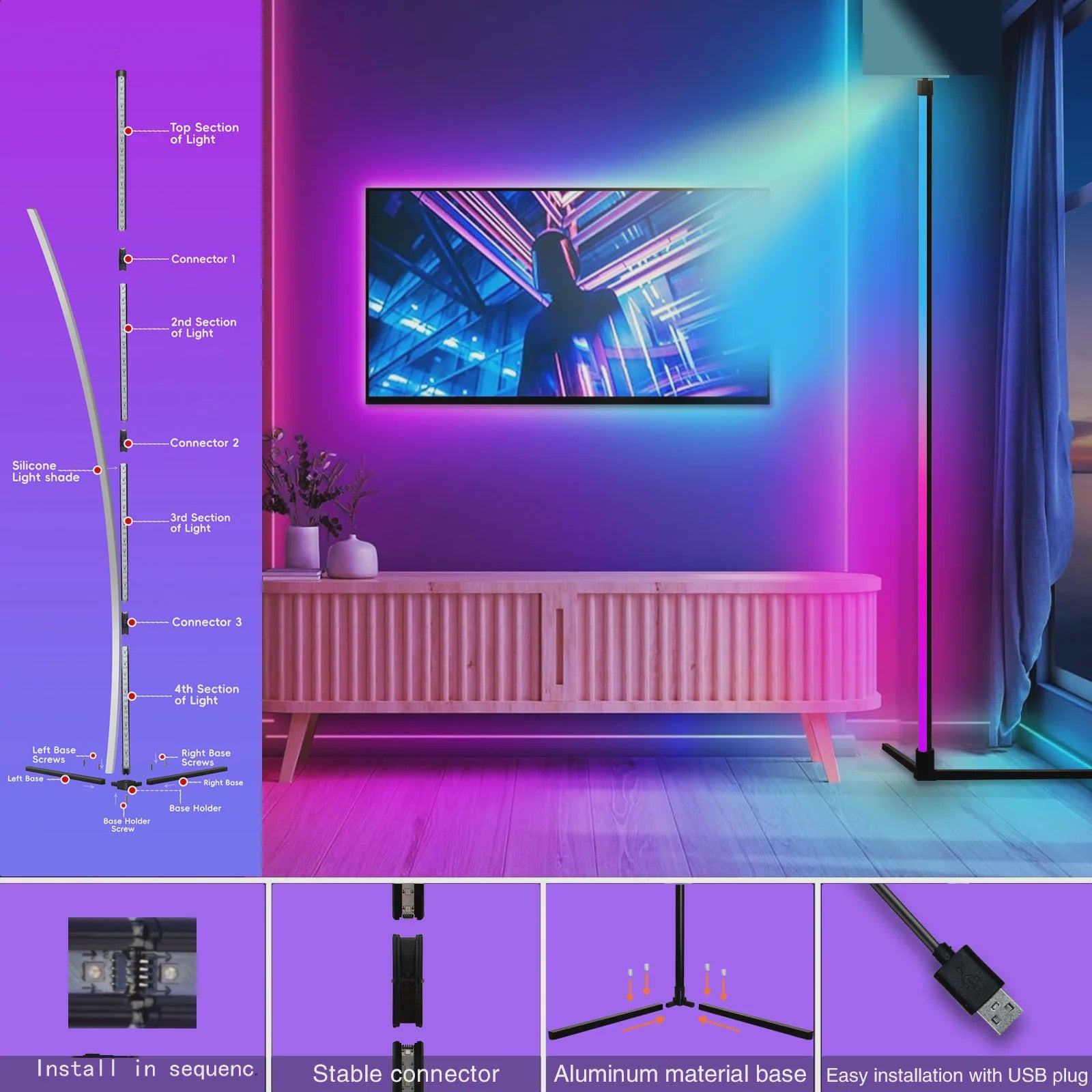 Moderne RGB Vloerlamp met Muziek Sync & 16 Miljoen Kleuren - Sfeerverlichting