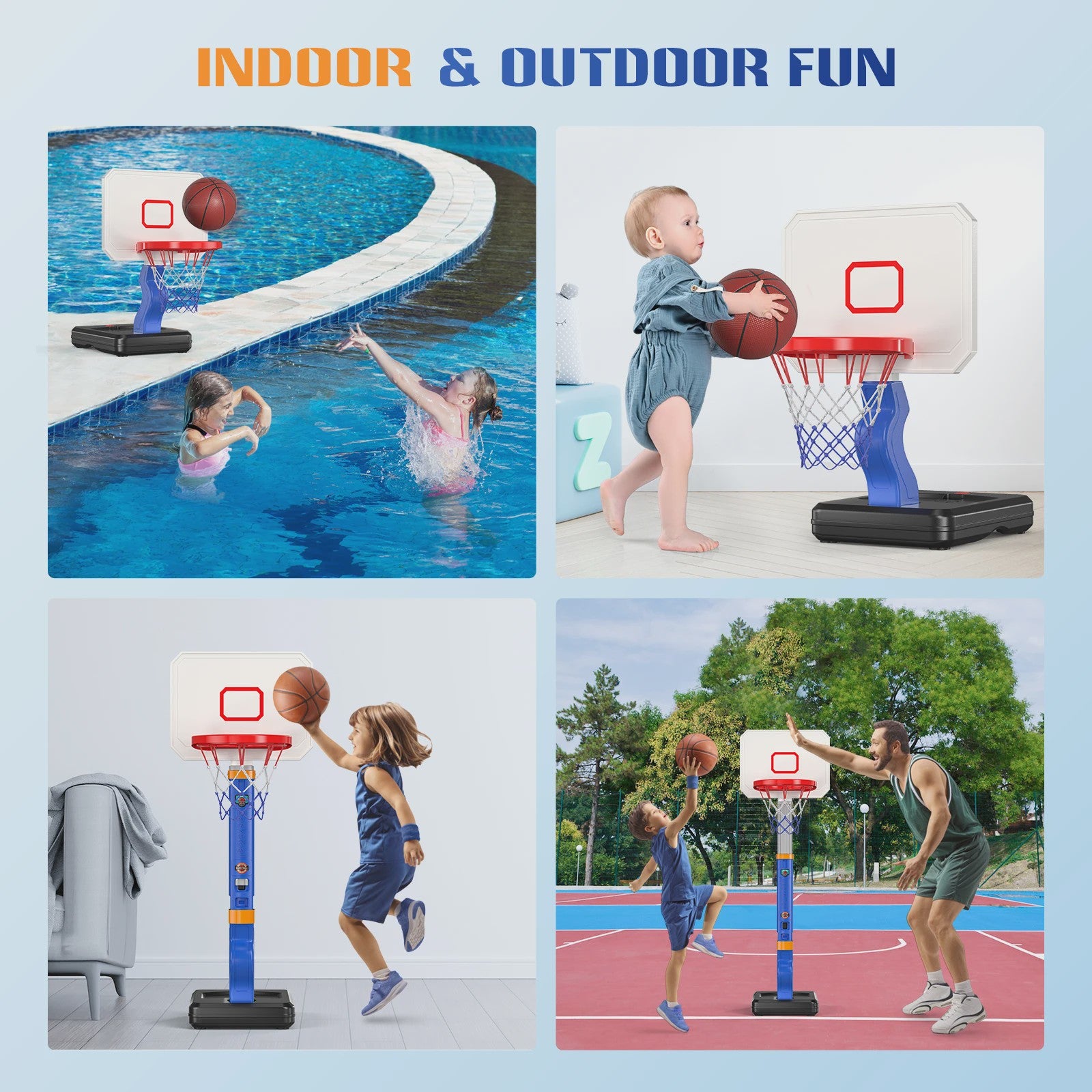 Verstelbare Kinder Basketbalring met Standaard en 4 Ballen - Indoor & Outdoor Speelplezier