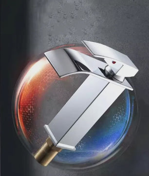 Moderne Waterval Kraan Zwart - RVS Wastafelkraan met Warm & Koud Water