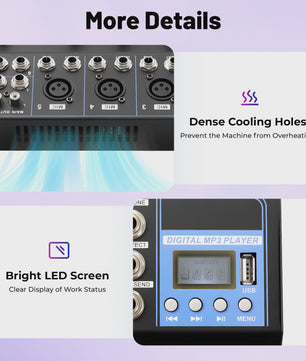 Professionele 7-Kanaals Audio Mixer voor DJ's, Live Studio & Muziekproductie