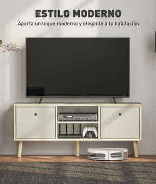 Stijlvolle TV Meubel met 2 Lades en Open Vakken - 110cm Breed - Houtkleurig & Bruin - Tot 50 Inch TV