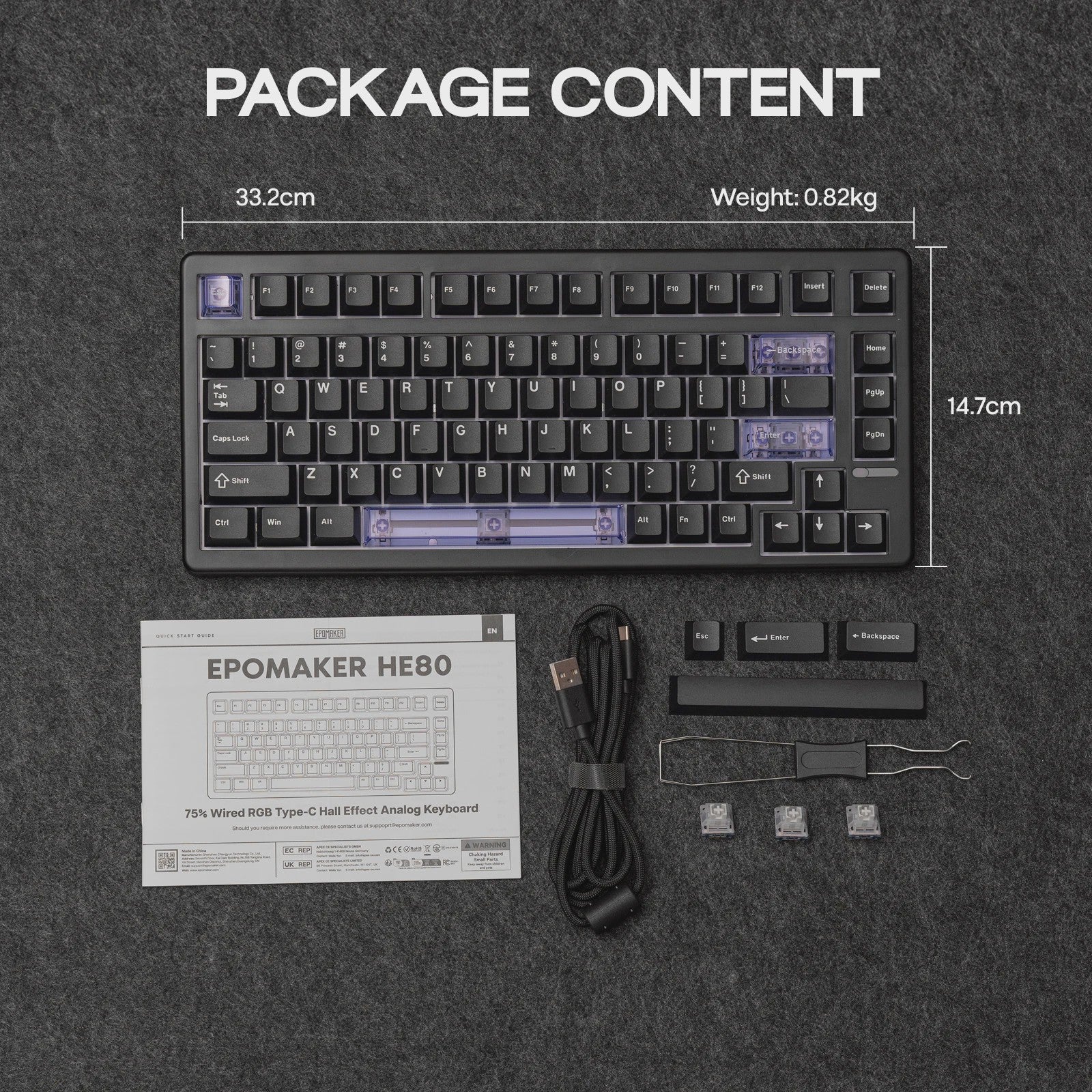 EPOMAKER HE80 75% Mechanisch Toetsenbord - Hall Effect, Hot-Swap, Gasket Mount, US QWERTY