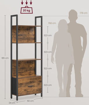 VASAGLE Industriële Boekenkast met Lade - 5 Lagen, Ladder Design, Staal Frame