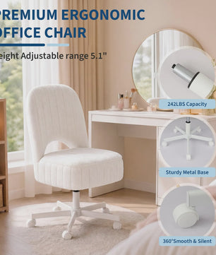 Comfortabele Make-up Stoel met Opbergruimte, Verstelbaar & Opvouwbaar - Wit