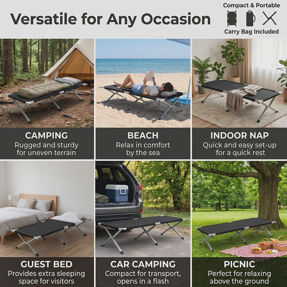 Lichtgewicht Campingbed Opvouwbaar met Stalen Frame en Opbergzak - Draagbaar & Duurzaam