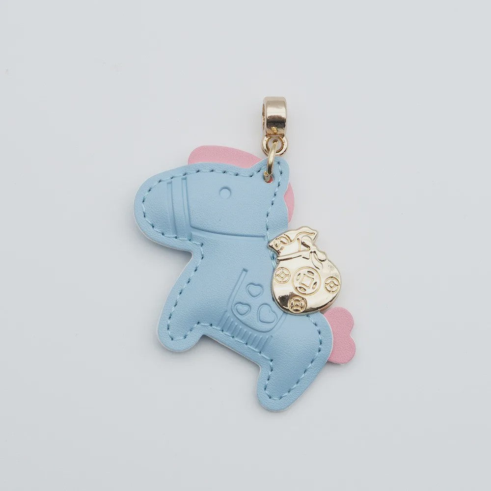 Luxe Paard Sleutelhanger - Handgemaakt Leer met Geluksmunt Charm