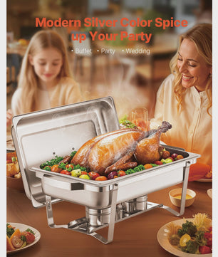 RVS Chafing Dish Buffet Set 8Qt - 4 of 6 Stuks - Catering Warmer met Deksel