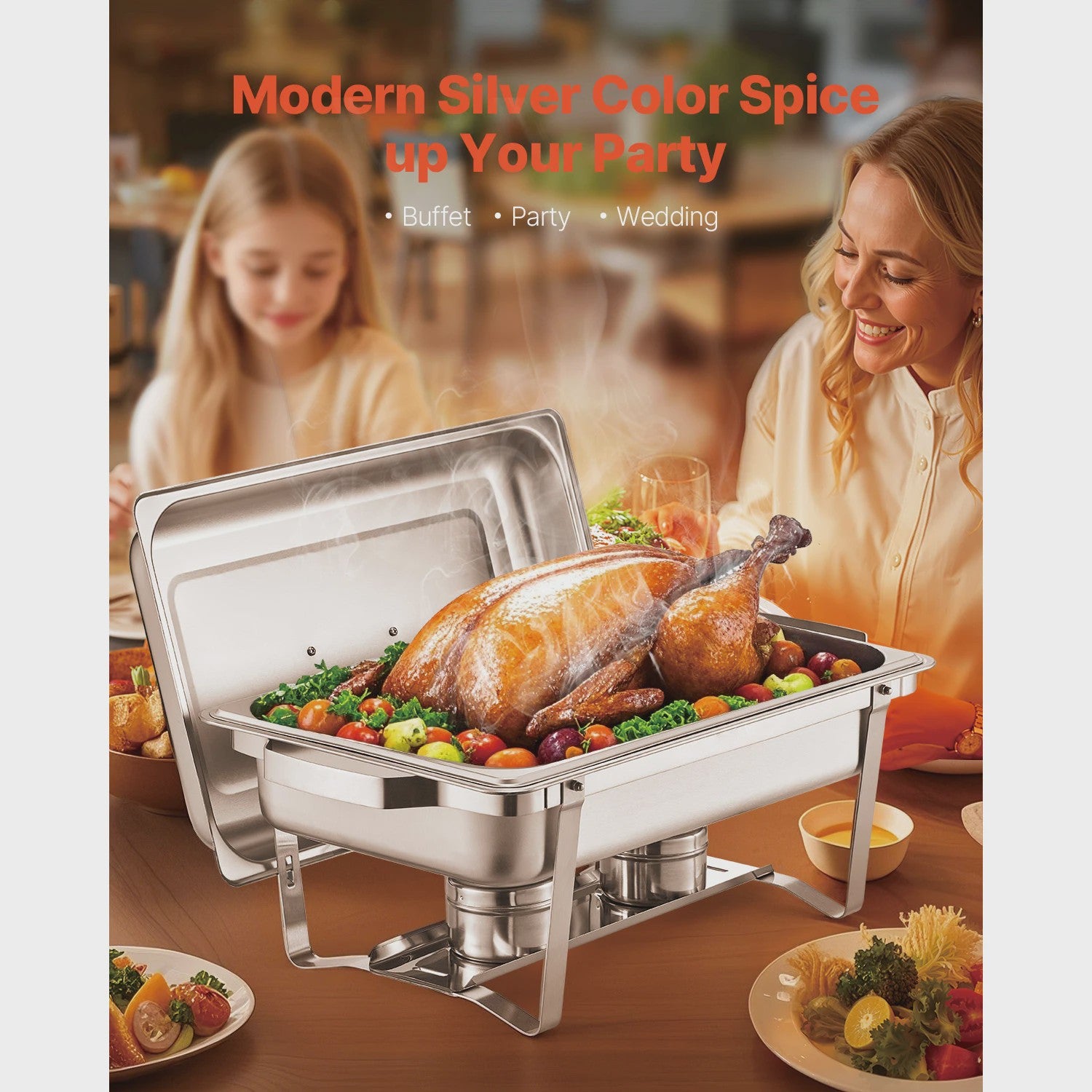 RVS Chafing Dish Buffet Set 8Qt - 4 of 6 Stuks - Catering Warmer met Deksel