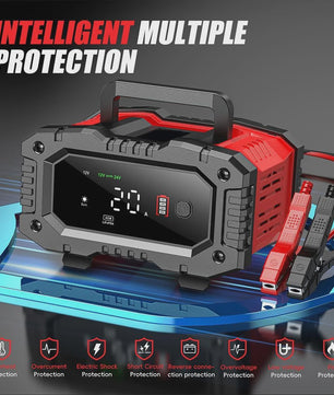 Universele 12V/24V Slimme Batterijlader met 7-Traps Oplaadcyclus & Reparatie Modus