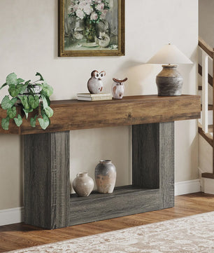 Lange Console Tafel 63 Inch - Farmhouse Entree Tafel met U-Vormige Basis en Onderste Plank