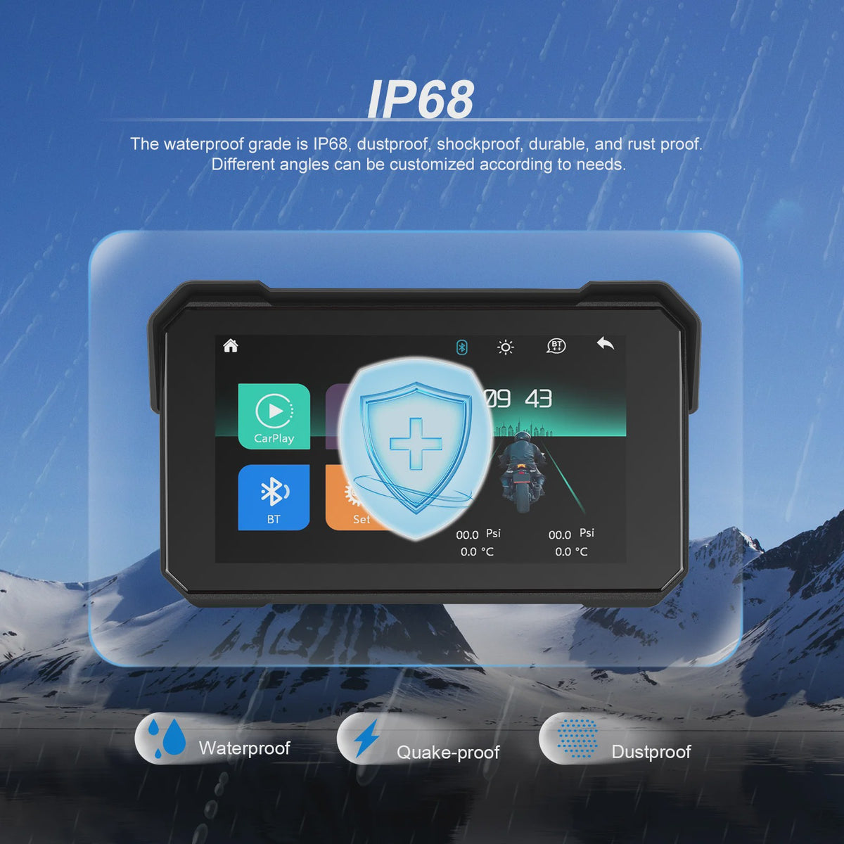 Podofo 5" IPS Touchscreen Motorfiets Smart Player - Waterdicht, CarPlay & Android Auto