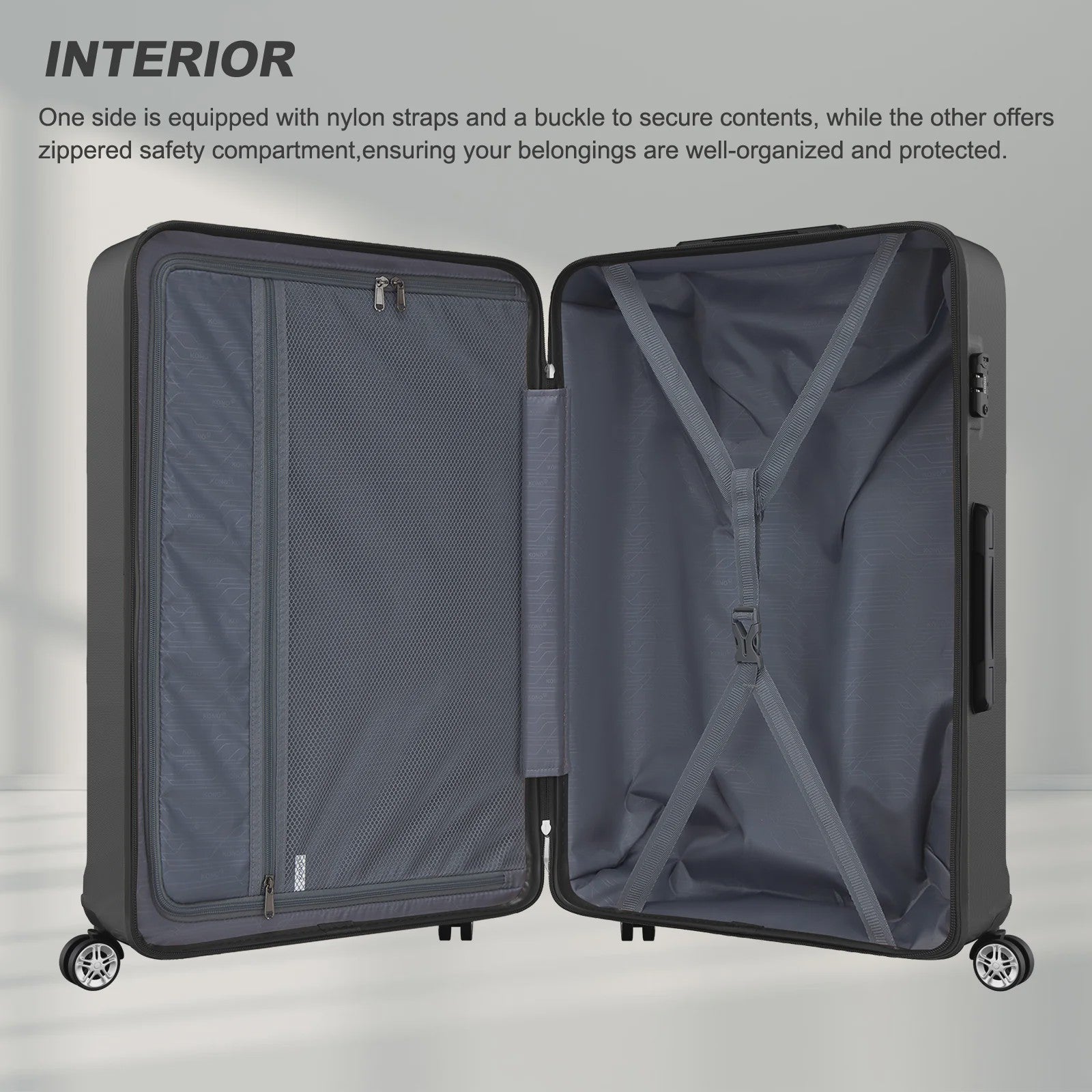 KONO Lichtgewicht ABS+PC Koffer met 4 Twin Wheels en TSA Slot - 36L tot 141L
