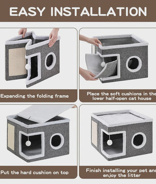 Multifunctioneel Kattenhuis met Krabplank - Opvouwbaar, Comfortabel & Veilig