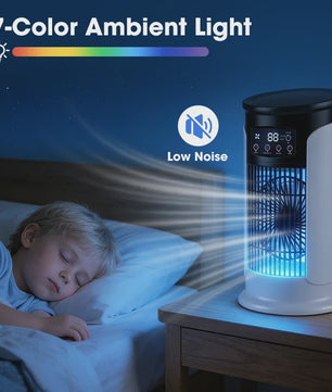 3-in-1 Draagbare Aircooler met Ventilator, Luchtbevochtiger en LED Nachtlampje - 6 Snelheden