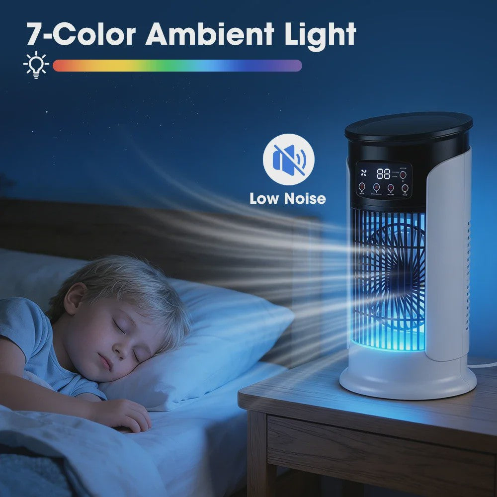 3-in-1 Draagbare Aircooler met Ventilator, Luchtbevochtiger en LED Nachtlampje - 6 Snelheden