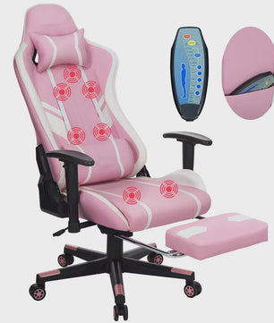 Ergonomische Massage Gaming Stoel met Voetensteun en Lendensteun - Verstelbaar
