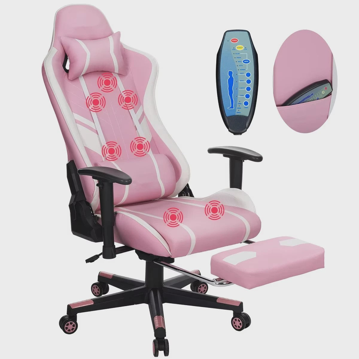 Ergonomische Massage Gaming Stoel met Voetensteun en Lendensteun - Verstelbaar