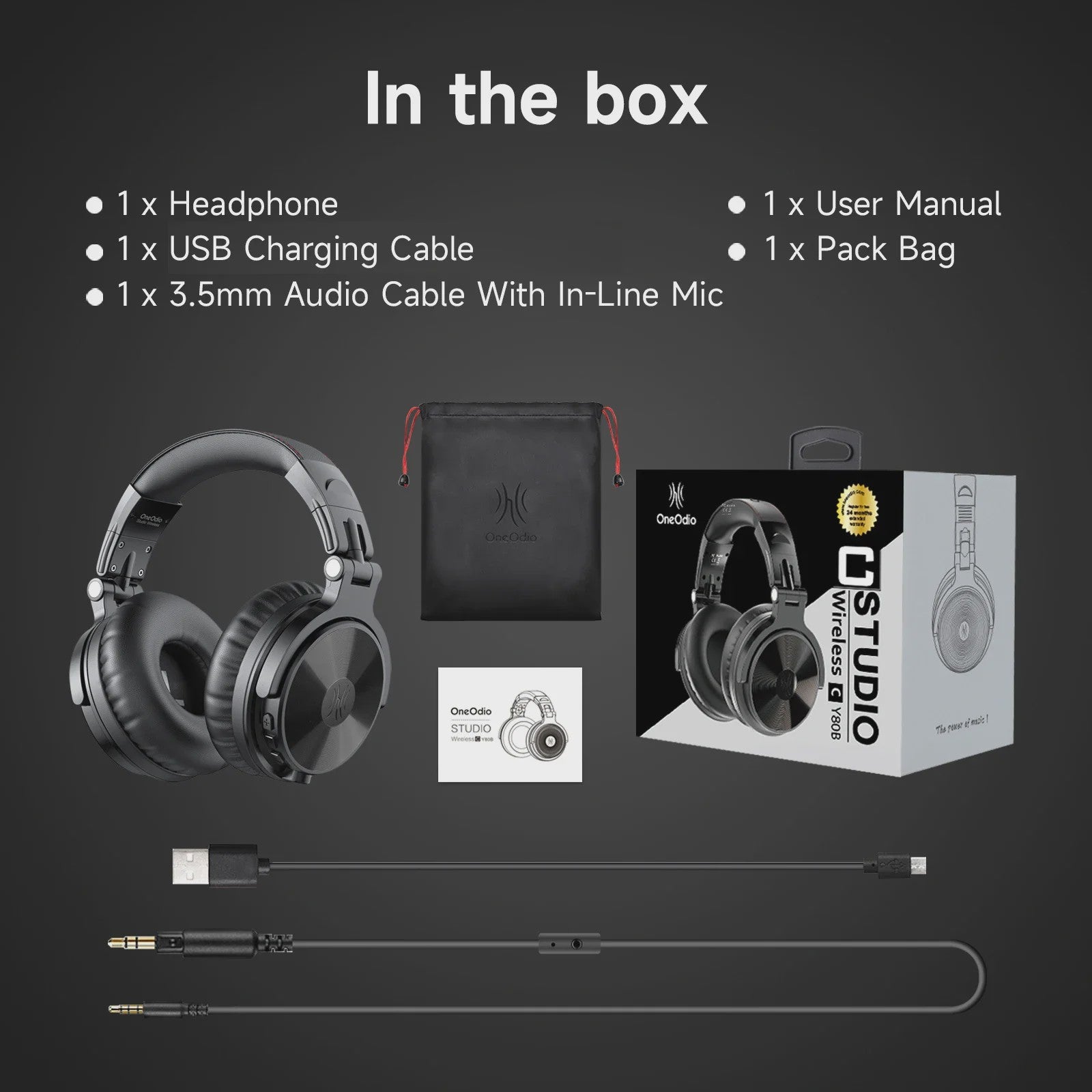 Oneodio Pro-C Draadloze Over-Ear Koptelefoon met Microfoon - 110 Uur Batterij, Hi-Res Audio & Bluetooth 5.2