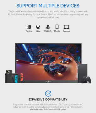 ARZOPA 14" FHD 1080P Draagbare Monitor - IPS Scherm met USB-C & HDMI