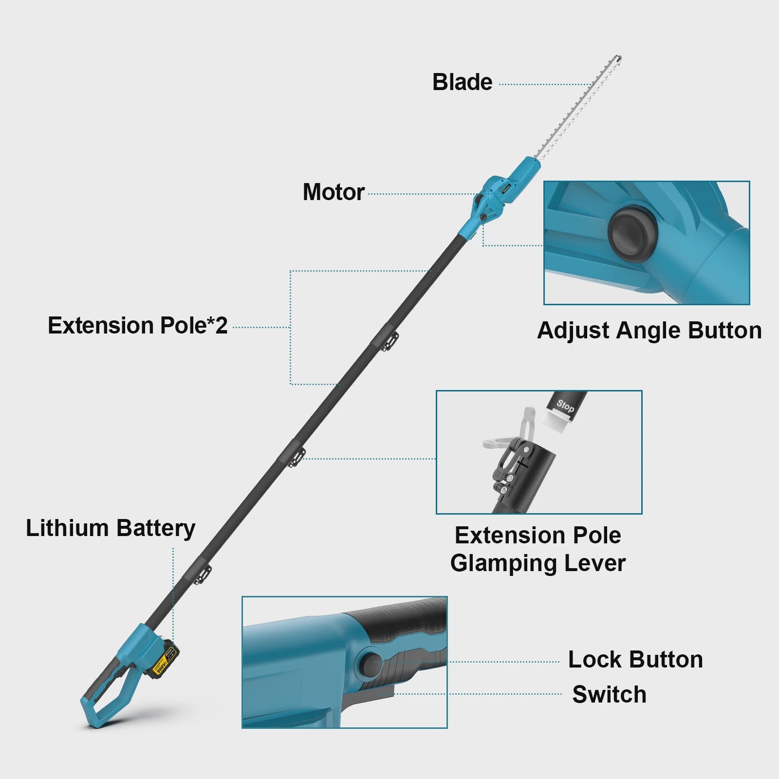 Gisam Telescopische Heggenschaar - Snoerloos, Borstelloos, 7200SPM, 52cm Mes, 18V Makita Accu Compatibel